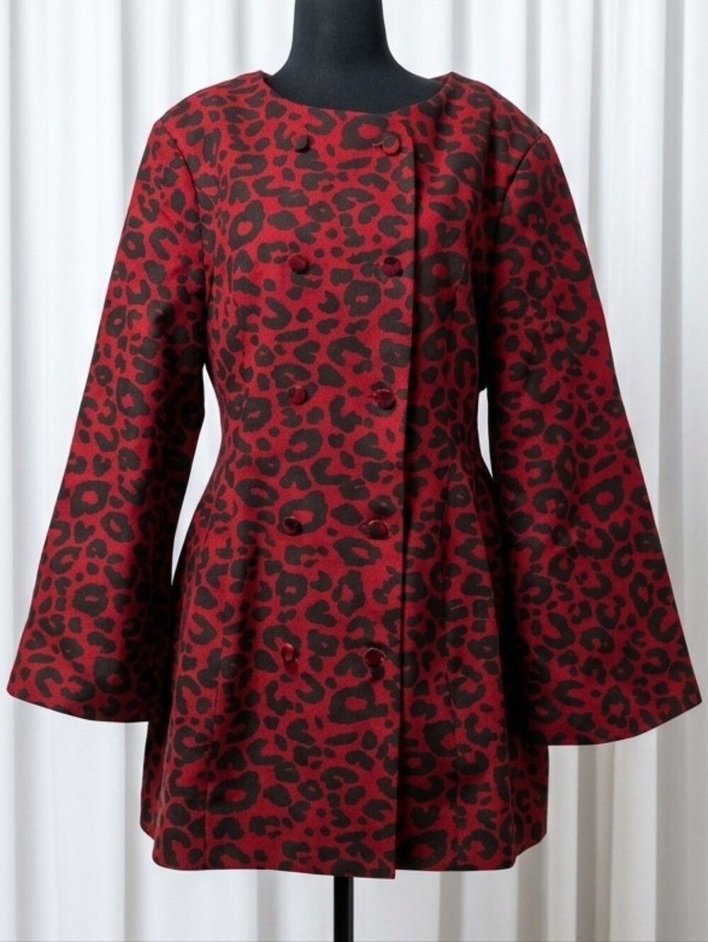 Chikito Red Leopard Print Peacoat with Flared Sleeve Detail